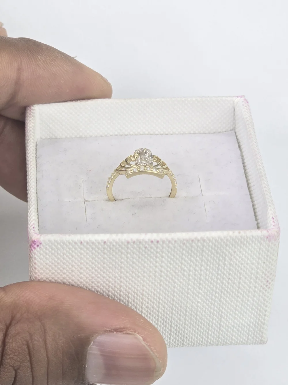 10k Real Gold Crown Number 3 Ring with Clear Stones - Women Jewelry